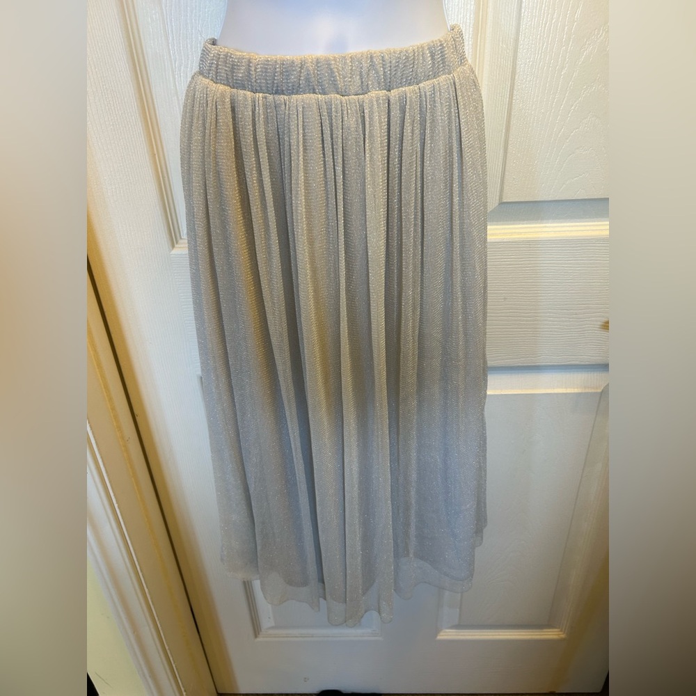Zara Shimmering Silver Midi Skirt